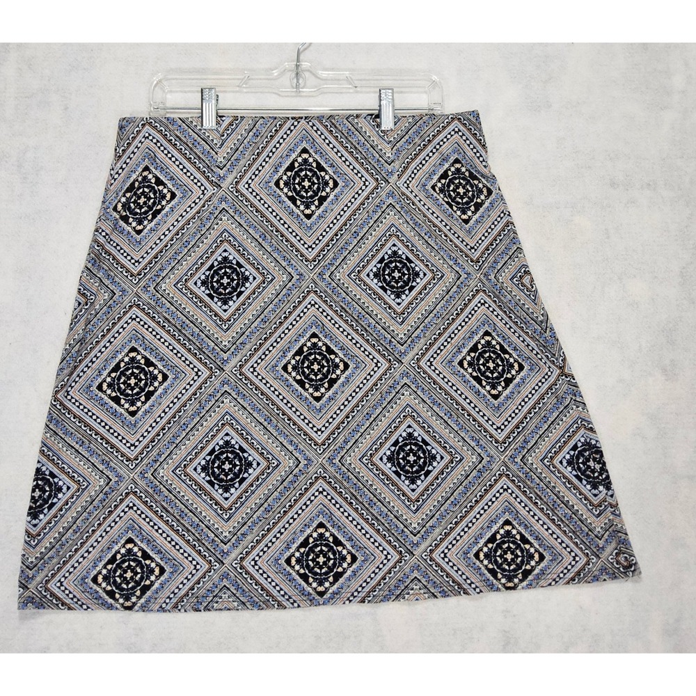 J Jill Skirt M 8 10 A-Line Blue Black‎ Stretch Geometric Diamond Blue Floral